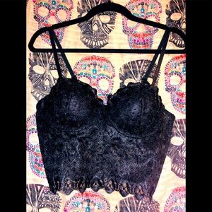 Black Lace Studded Bra/Crop Top